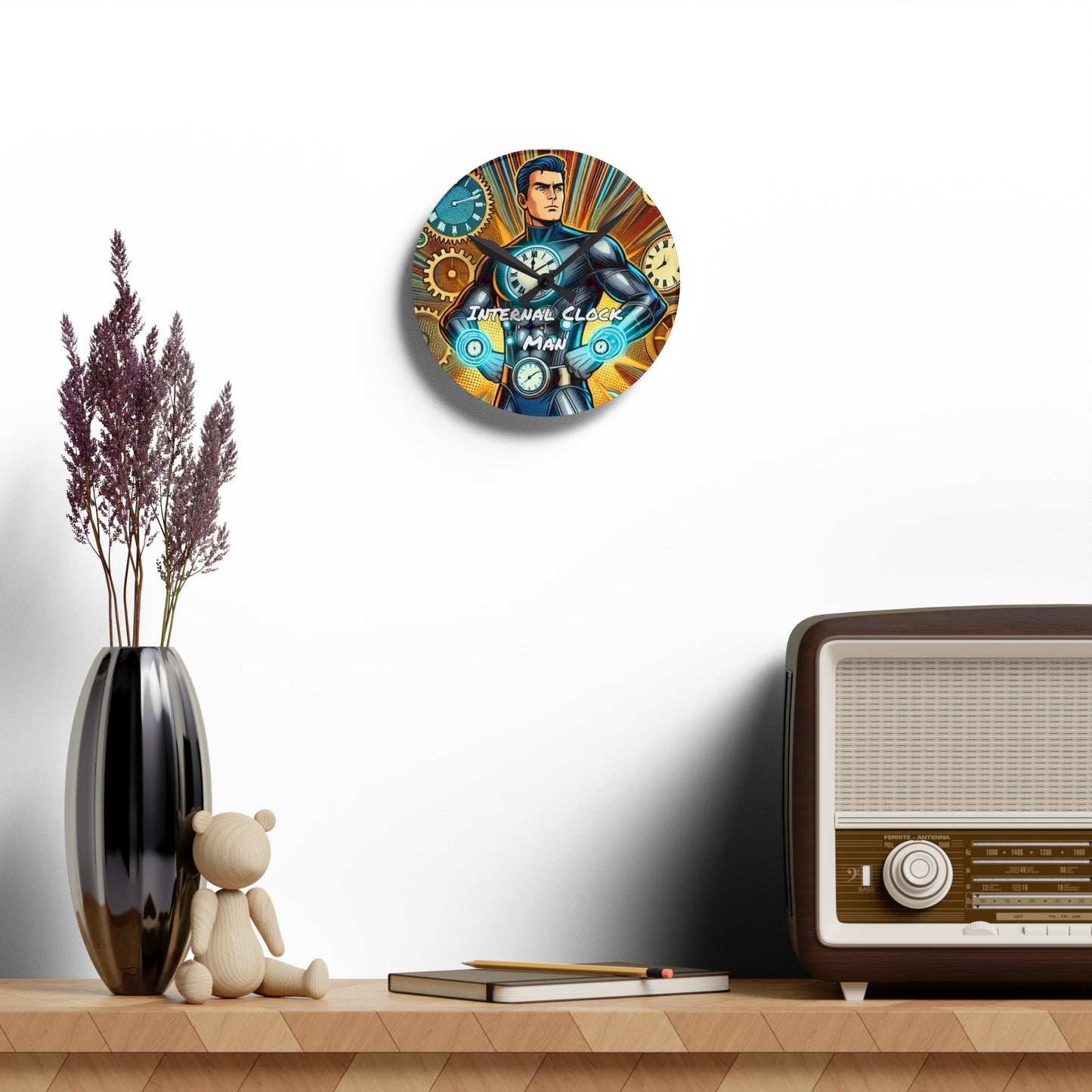 Internal Clock Man Super Hero Acrylic Wall Clock